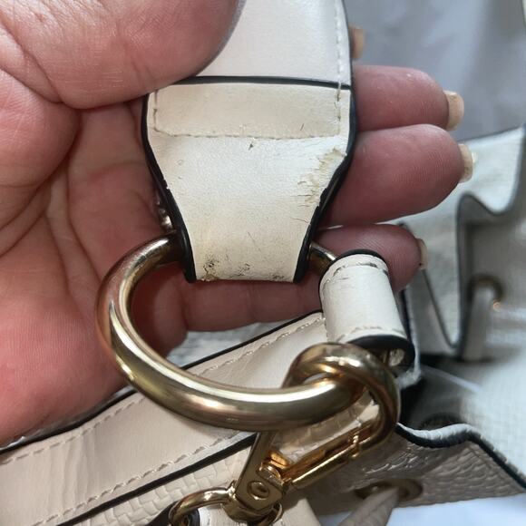 Aldo White W/Gold Woven Drawstring Bucket Bag Cross Body Convertible Top Handle - Picture 13 of 16